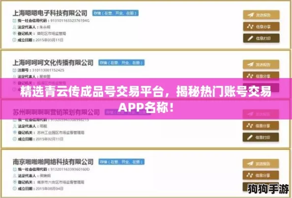 精选青云传成品号交易平台，揭秘热门账号交易APP名称！