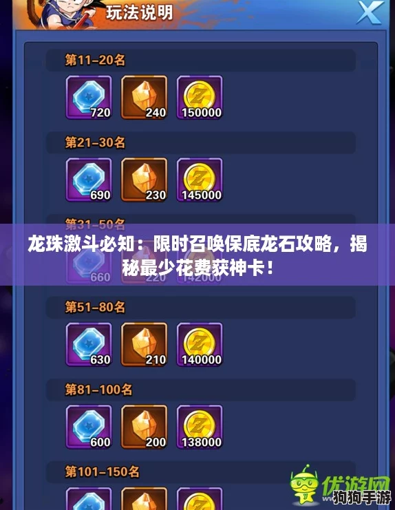 龙珠激斗必知：限时召唤保底龙石攻略，揭秘最少花费获神卡！
