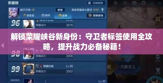 解锁荣耀峡谷新身份：守卫者标签使用全攻略，提升战力必备秘籍！