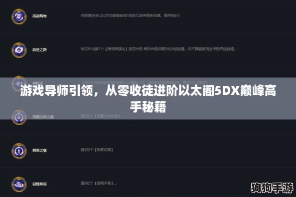 游戏导师引领，从零收徒进阶以太阁5DX巅峰高手秘籍