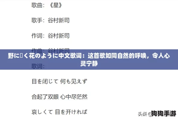 野に咲く花のように中文歌词：这首歌如同自然的呼唤，令人心灵宁静