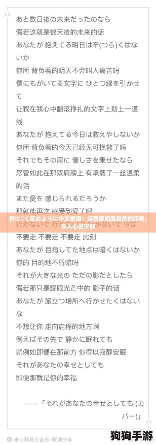 野に咲く花のように中文歌词:这首歌如同自然的呼唤,令人心灵宁静 野に咲く花のように中文歌词:这首歌如同自然的呼唤,令人心灵宁静