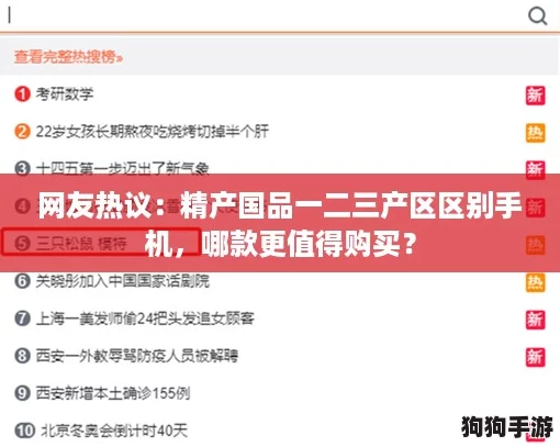 网友热议：精产国品一二三产区区别手机，哪款更值得购买？