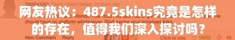 网友热议:487.5skins究竟是怎样的存在,值得我们深入探讨吗? 网友热议:487.5skins究竟是怎样的存在,值得我们深入探讨吗?