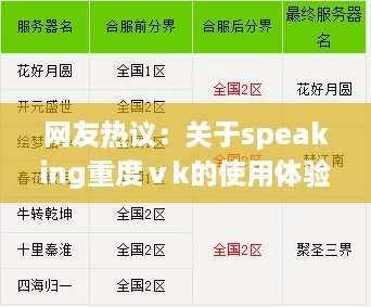 网友热议:关于speaking重度ⅴk的使用体验与效果分析,值得一看! 网友热议:关于speaking重度ⅴk的使用体验与效果分析,值得一看!
