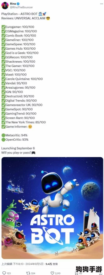 《宇宙机器人》霸榜Metacritic，年度第二高分神作震撼登场！